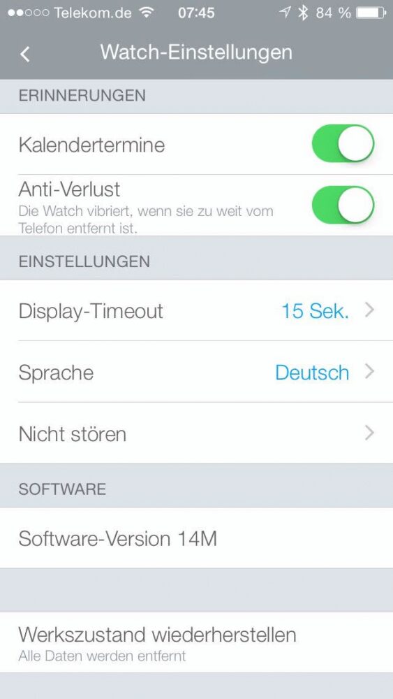 Alcatel One Touch Watch - Move App - Einstellungen