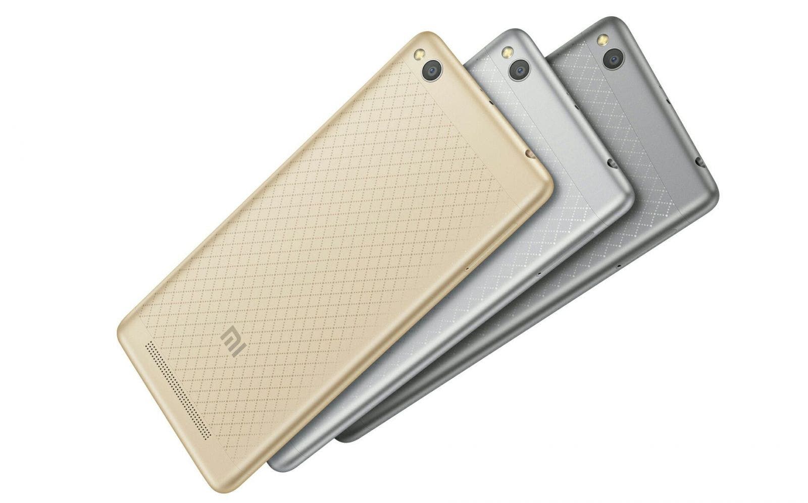 Xiaomi Redmi 3 von hinten in Gold, Silber und Grau