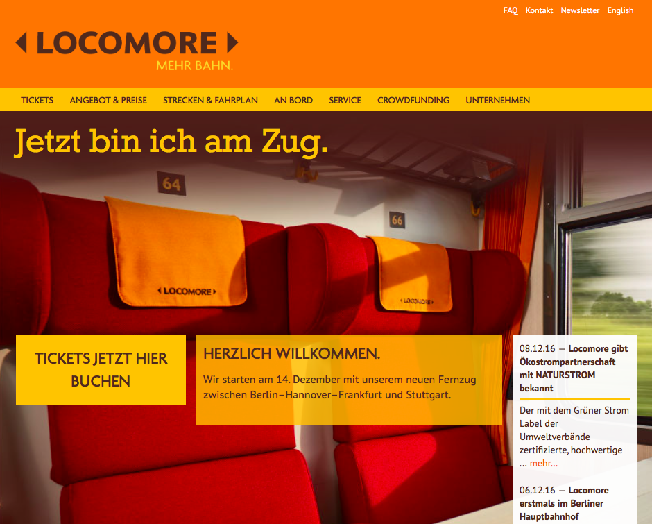 Homepage von Locomore am 14.12.2016