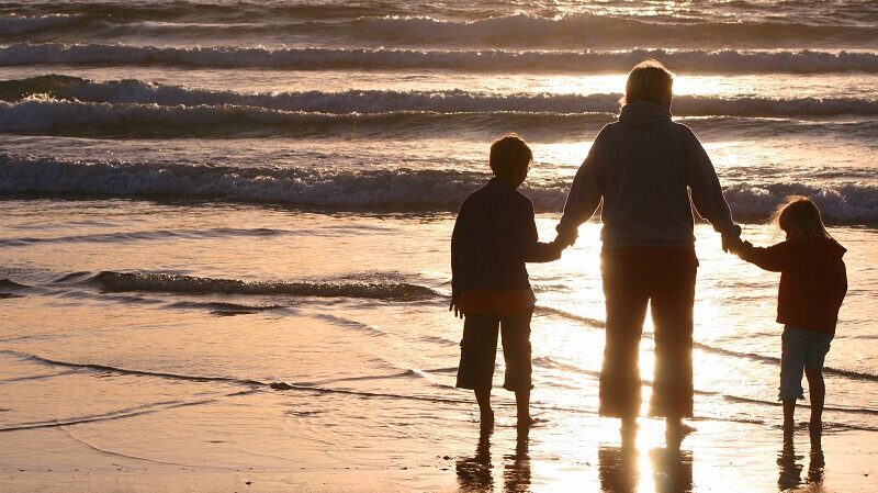 Familie, Strand, Meer, Urlaub