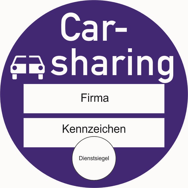 Carsharing Plakette, Verkehrsschild, Straßenschild, Shared Mobility