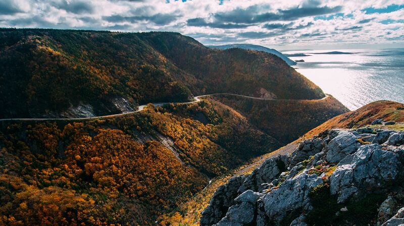 Kap Breton Insel, Kanada, Felsen, Herbst, Meer