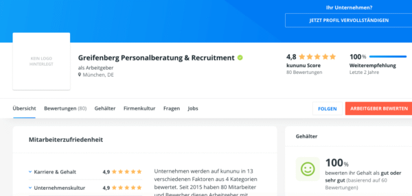 Greifenberg Personalberatung & Recruitment, Kununu