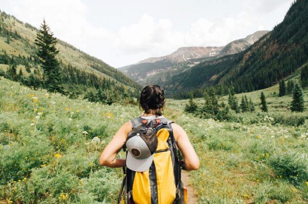 Reisen, Frau, Rucksack, Natur