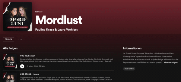 Mordlust, Spotify, beliebtesten Podcasts Spotify