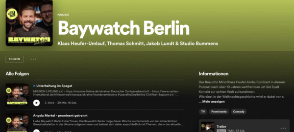 Baywatch Berlin, beliebtesten Podcasts Spotify